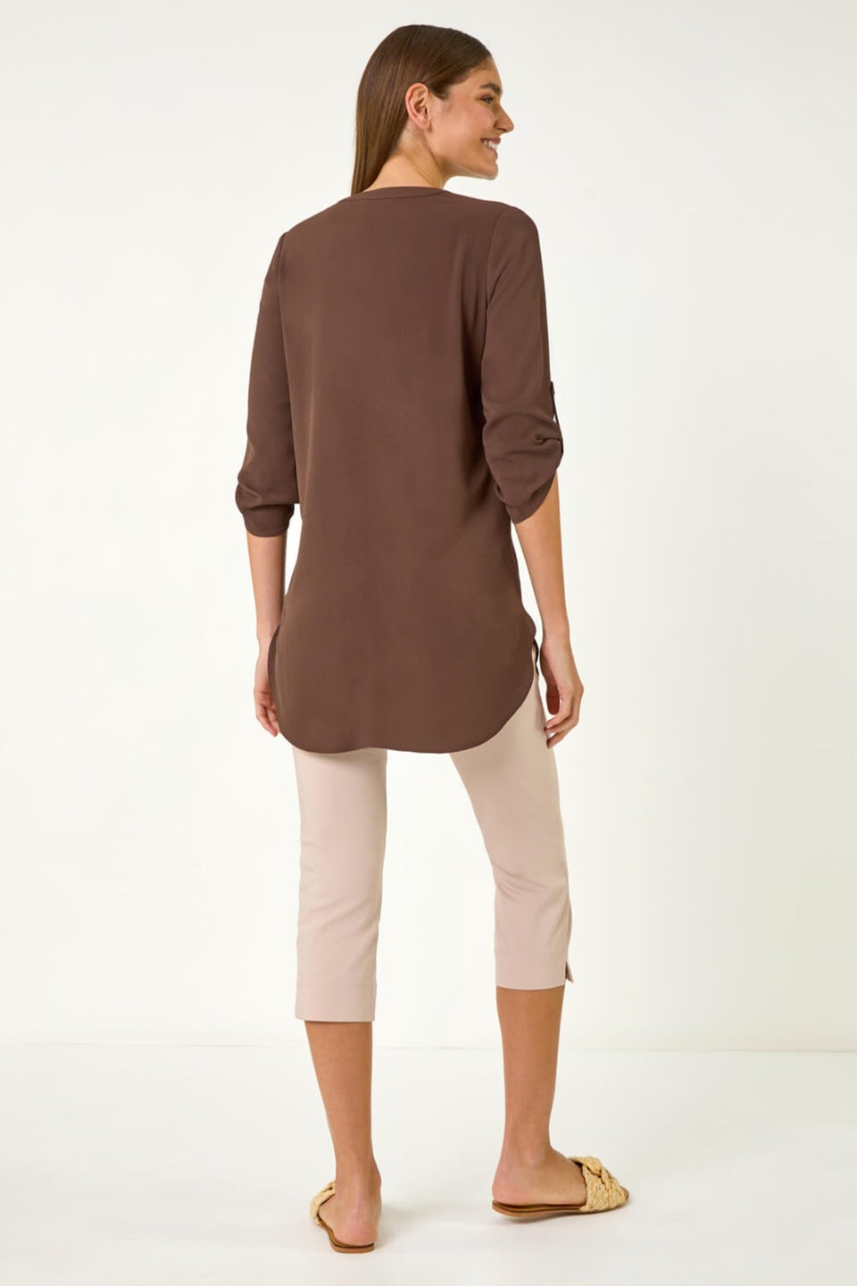 Roman Chocolate Button Detail Longline Blouse