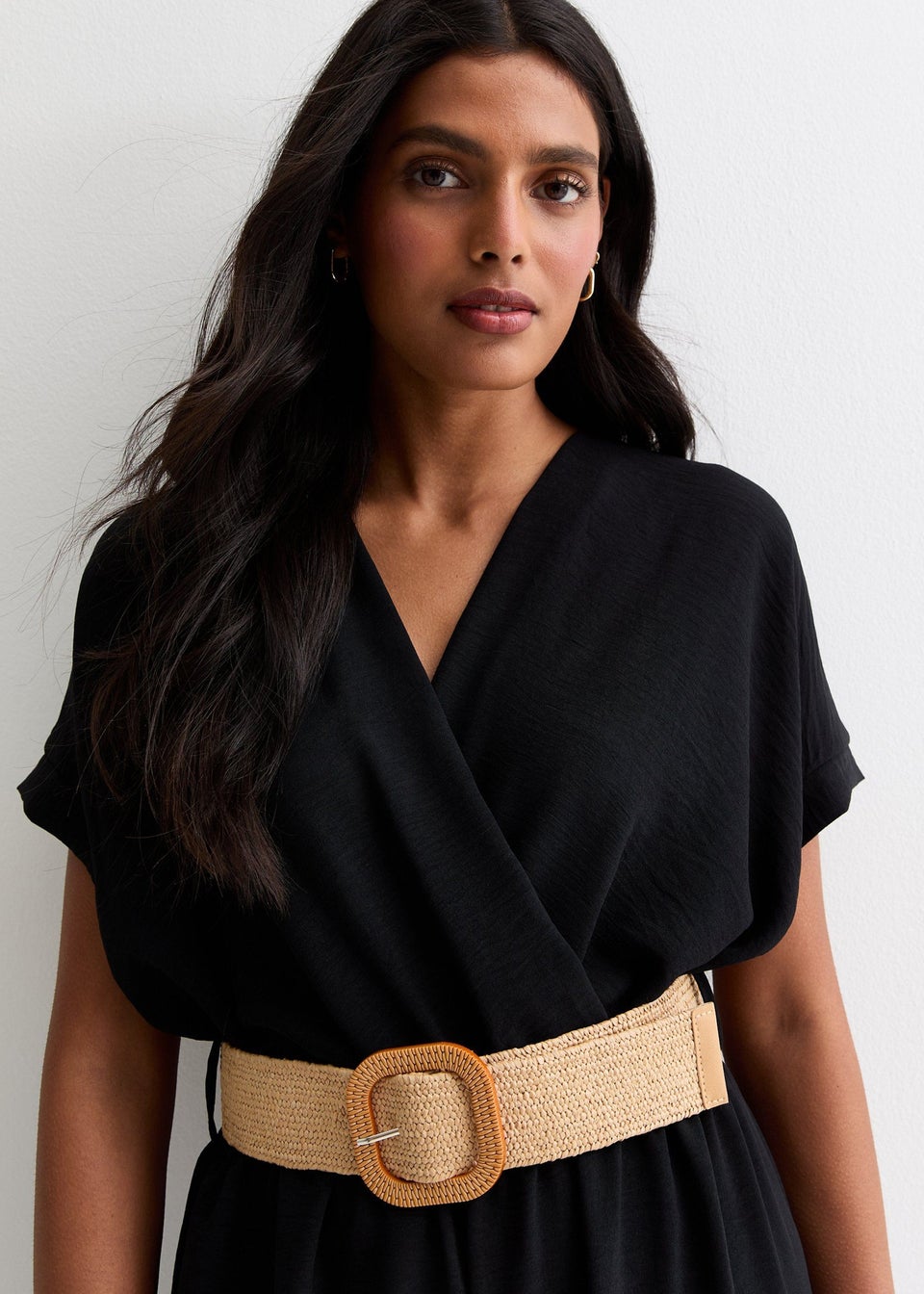 Gini London Black Short Sleeves Elasticated Waist Belted Jumpsuit