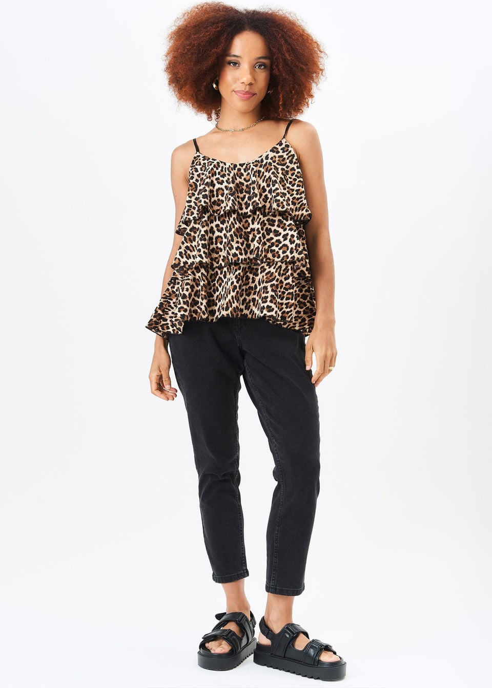 Gini London Brown Leopard Animal Print Layer Cami Top