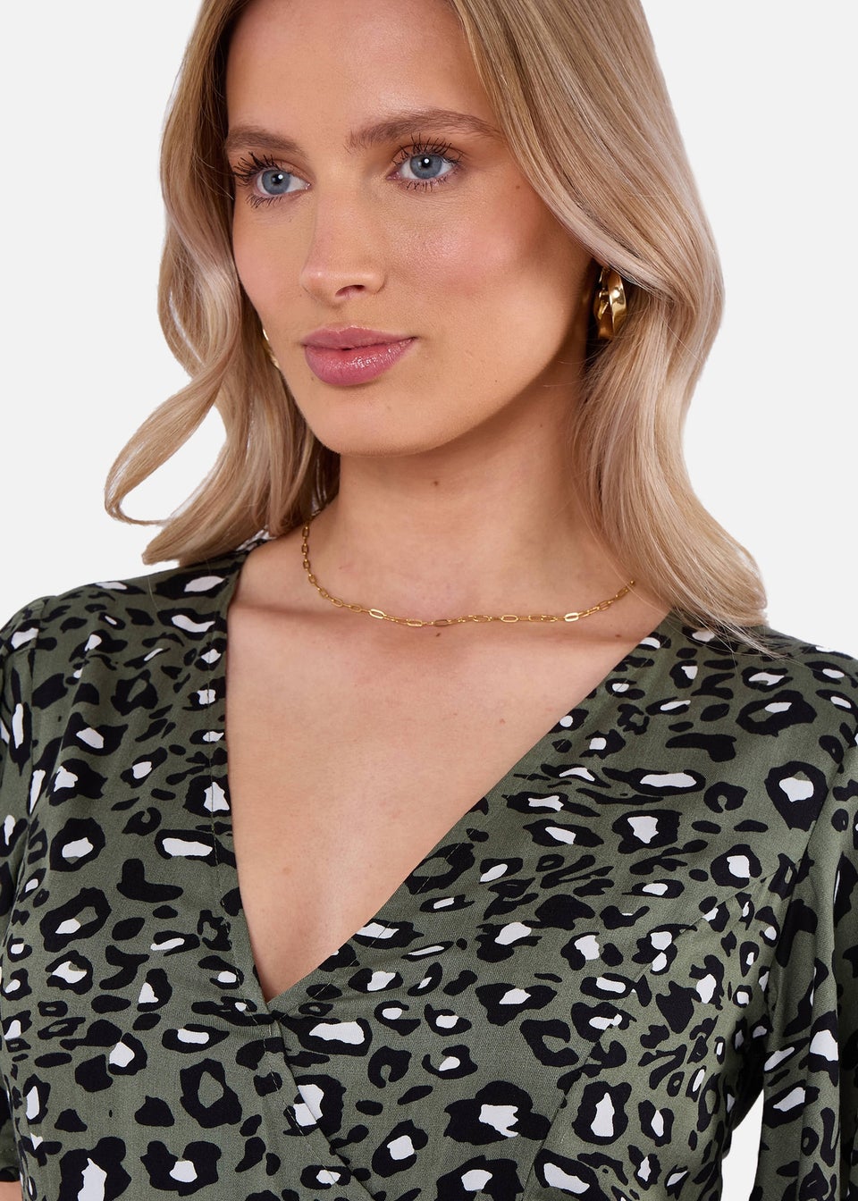 Gini London Khaki Animal Print Viscose Wrap Midi Dress