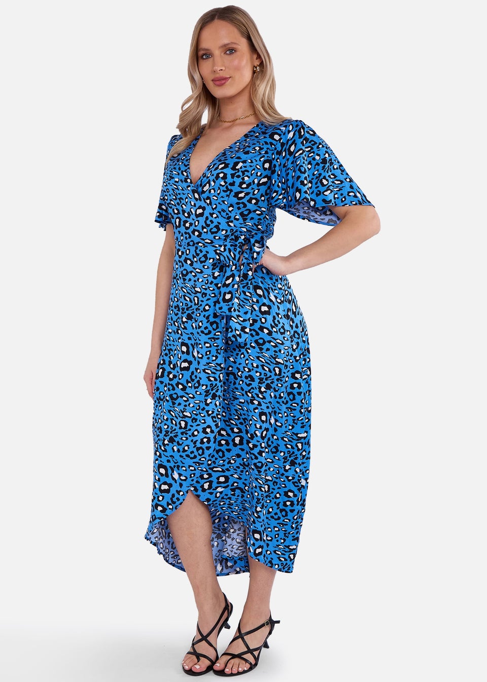 Gini London Blue Animal Print Viscose Wrap Midi Dress