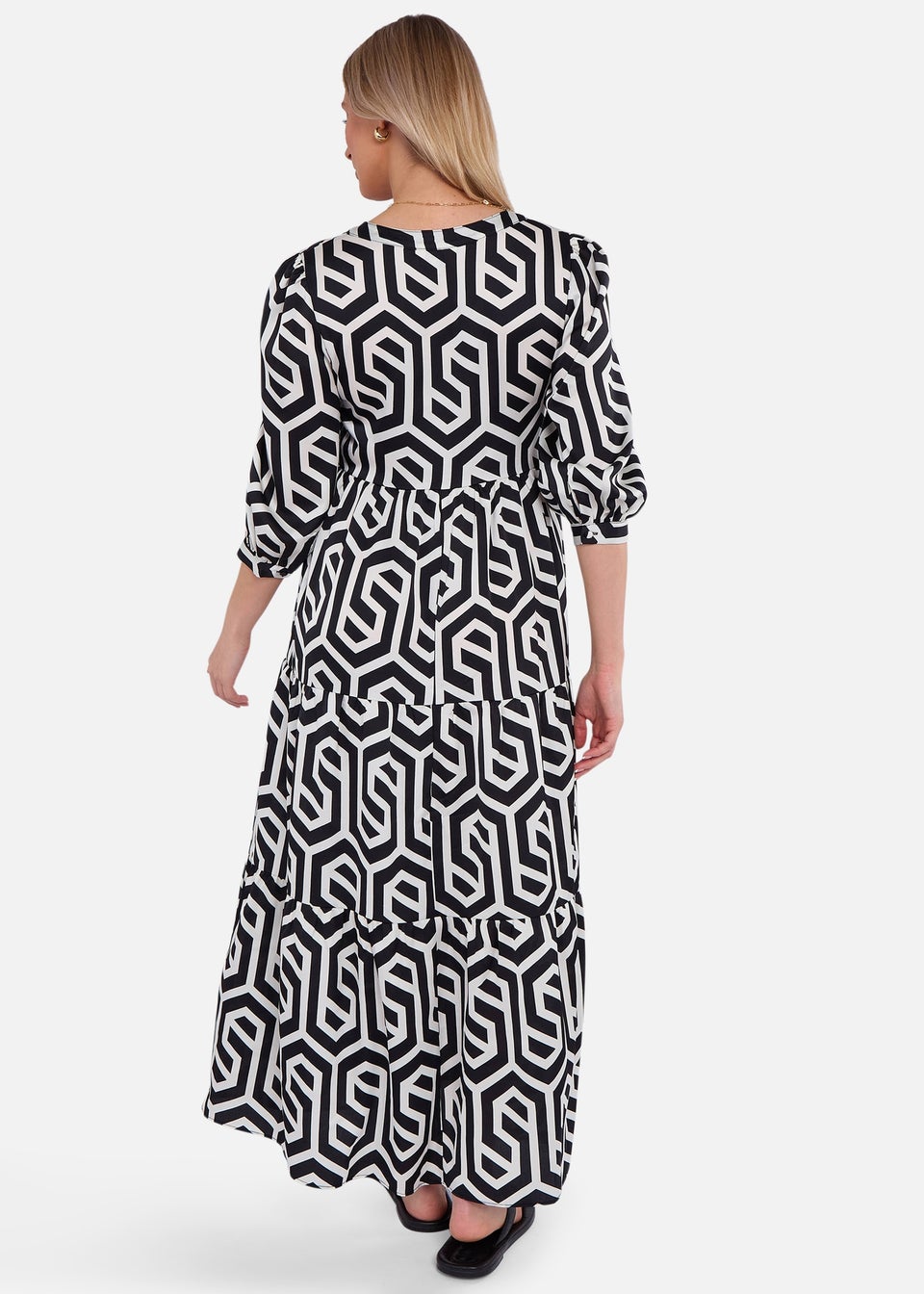 Gini loondon Black Geo Print Smock Maxi Dress