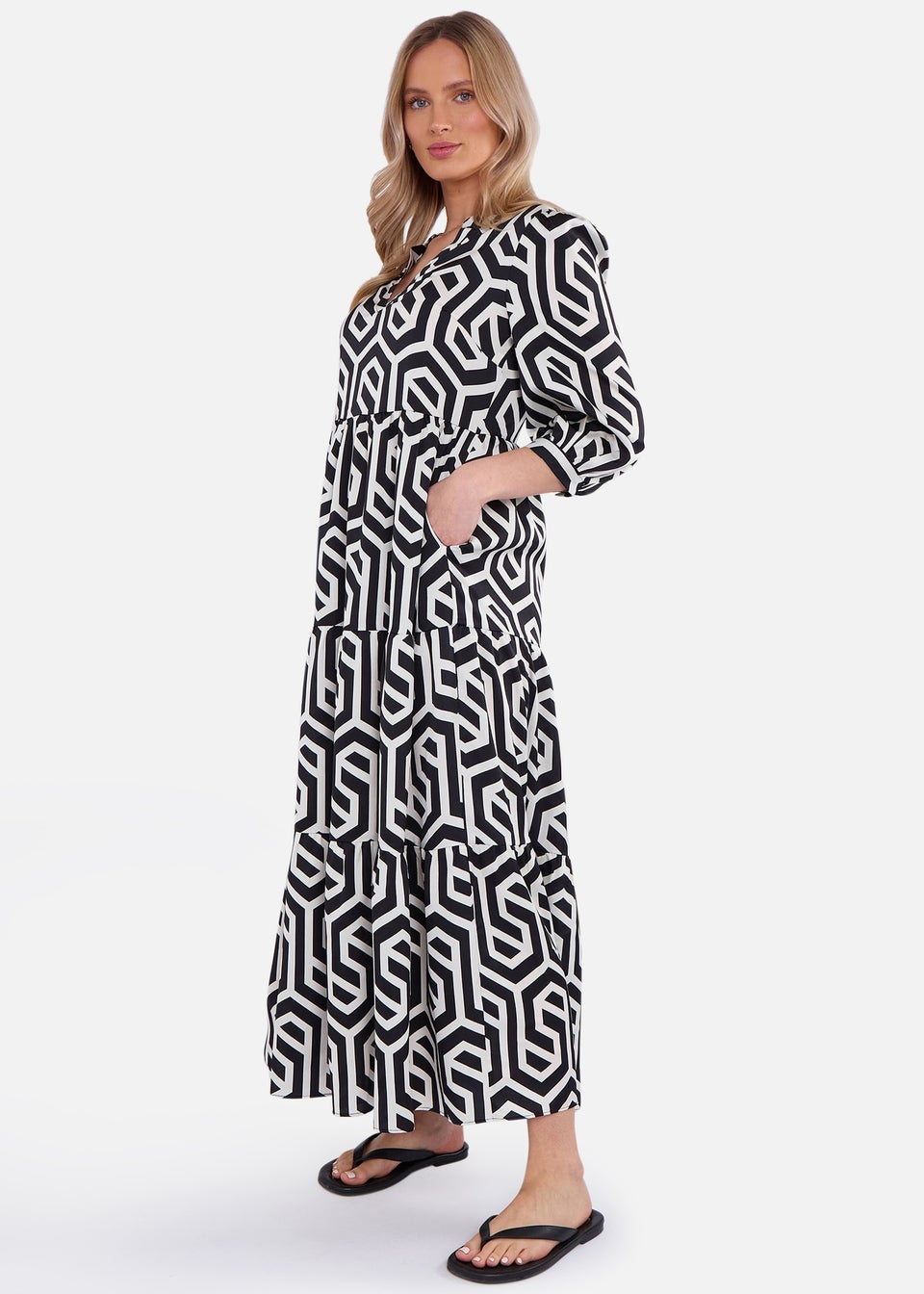 Gini loondon Black Geo Print Smock Maxi Dress