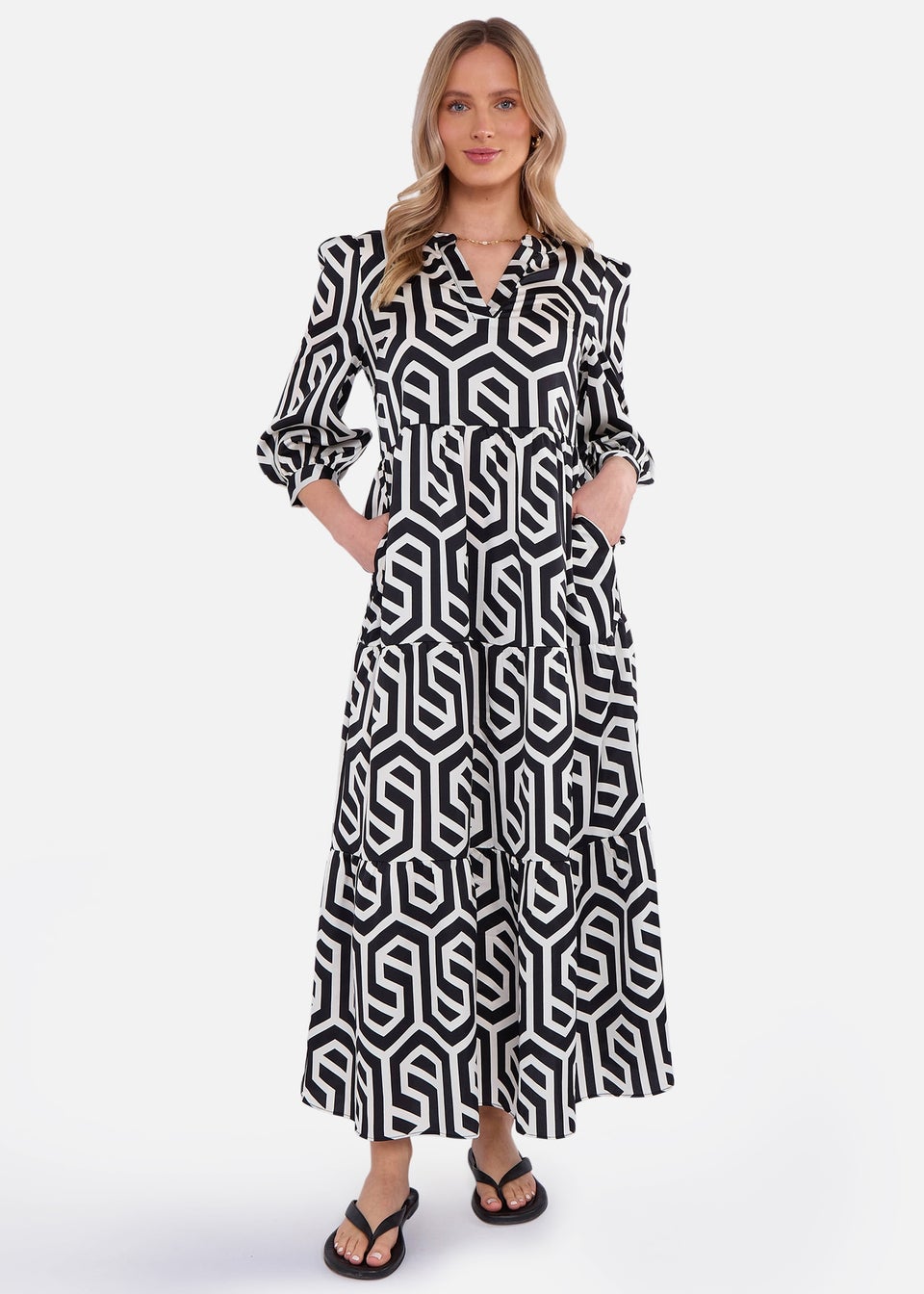 Gini loondon Black Geo Print Smock Maxi Dress