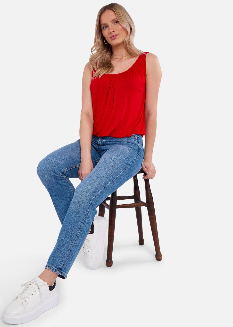 Gini London Red Round Neck Oversized Sleeveless Top