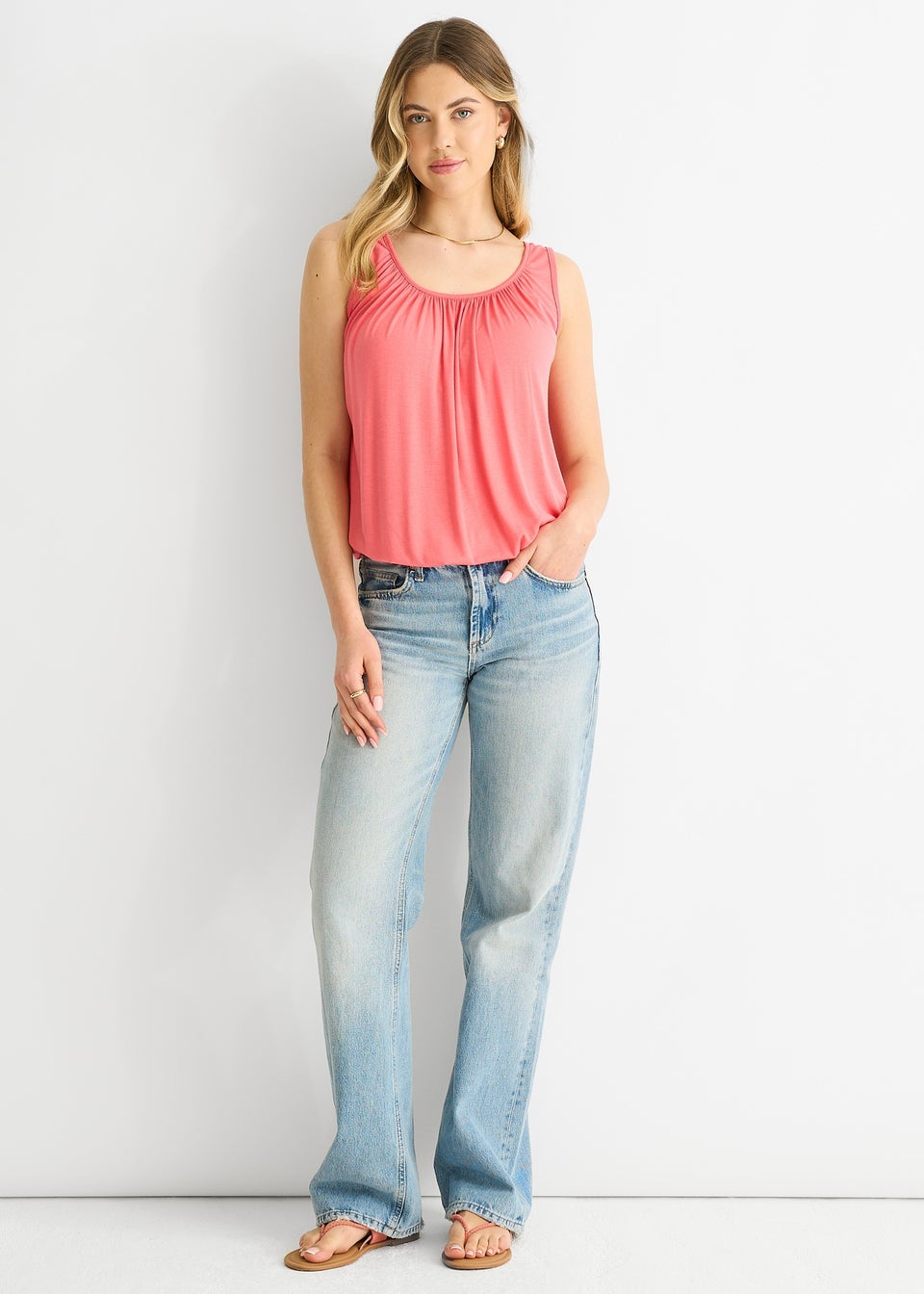 Gini London Coral Round Neck Oversized Sleeveless Top