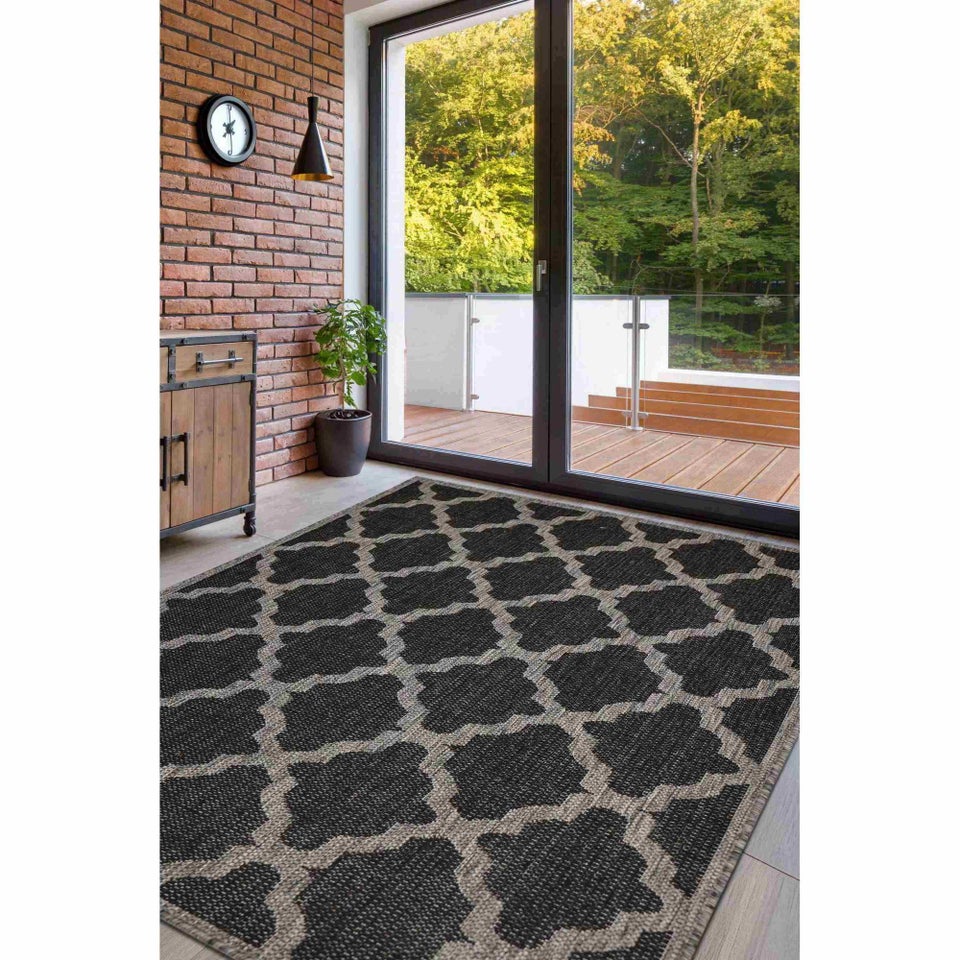 Homemaker Black Trellis Gel Flatweave Runner Rug