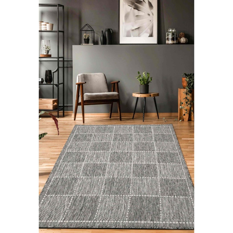 Homemaker Steel Check Gel Flatweave Rug