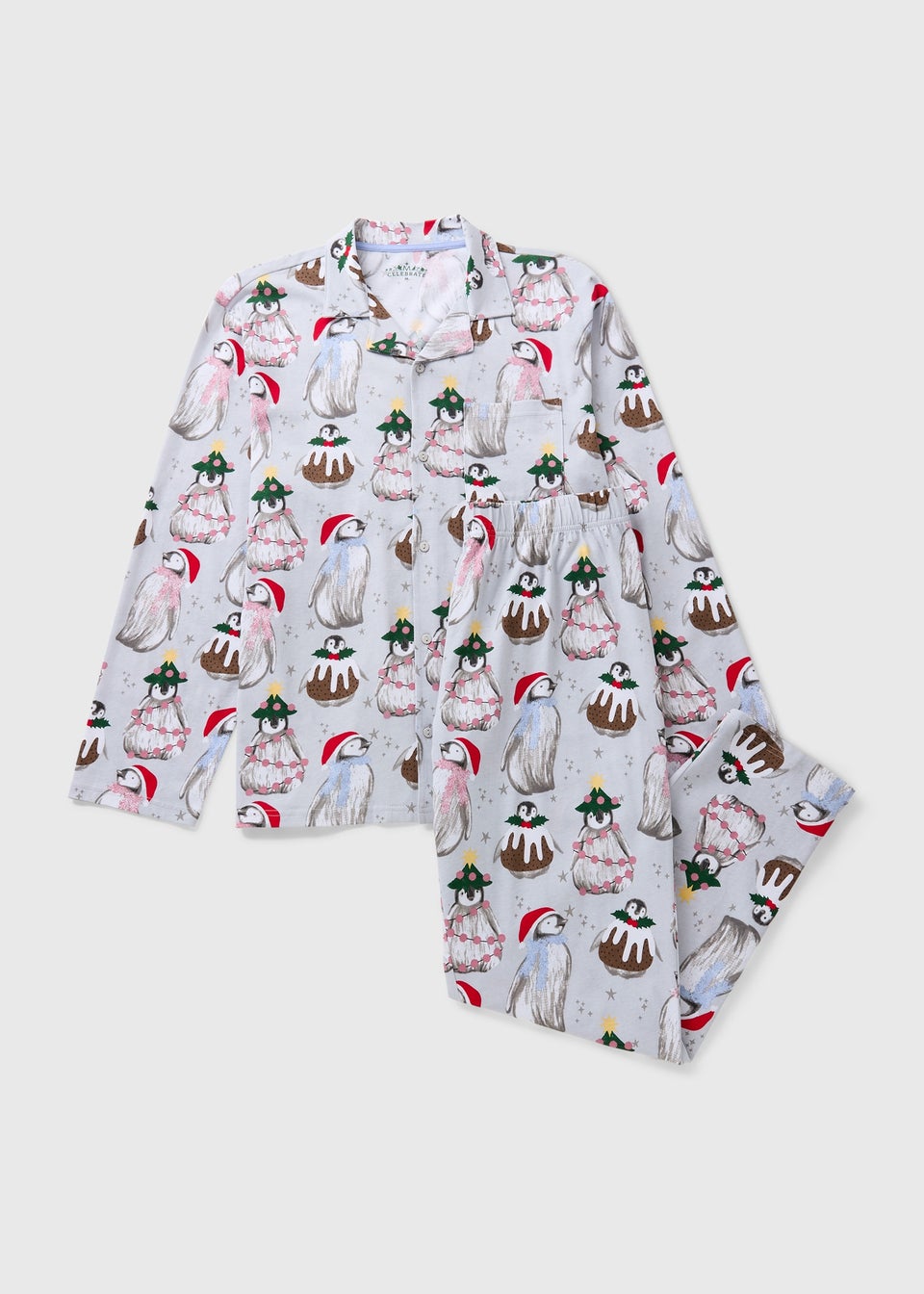 Mens Grey Penguin Family Pyjamas