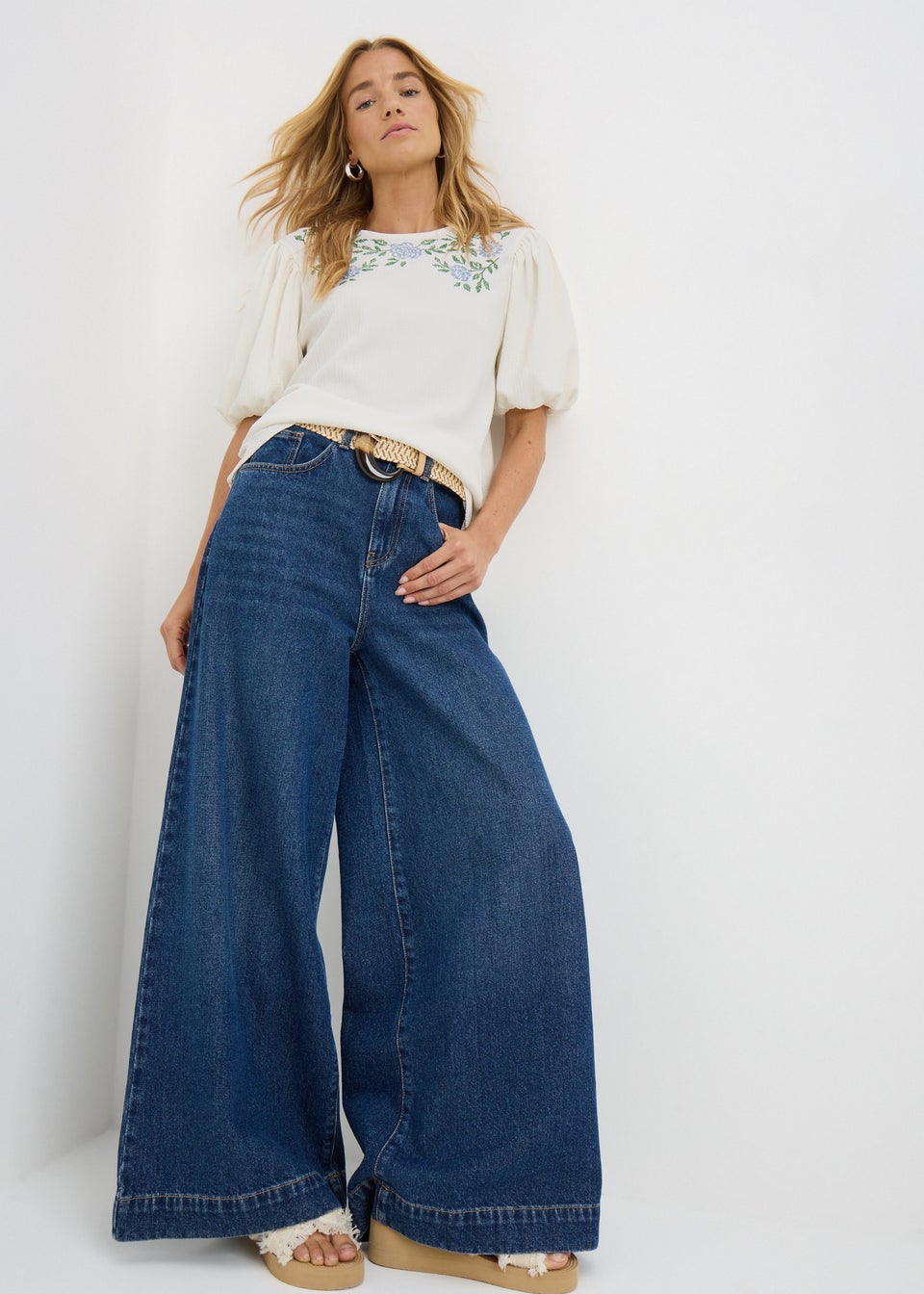 White Textured Embroidered T-Shirt