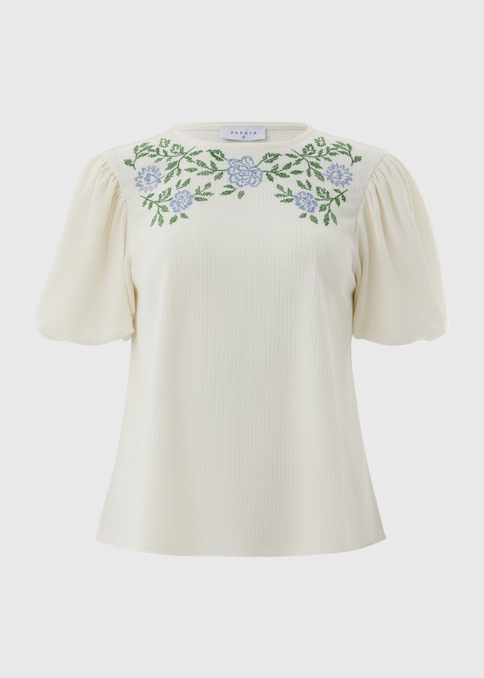White Textured Embroidered T-Shirt