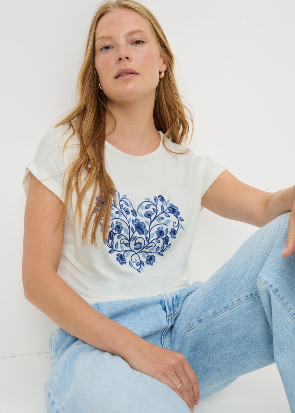 Ivory Floral Crew Neck T-Shirt