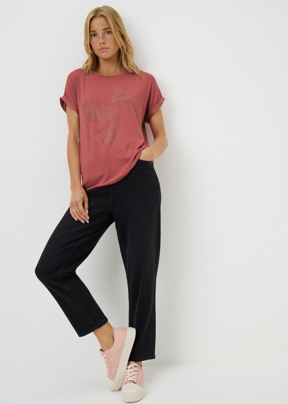 Pink Butterfly Diamante T-Shirt