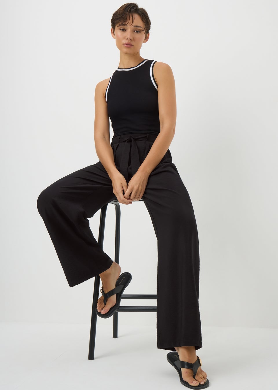 Black Tie Waist Wide Leg Trousers