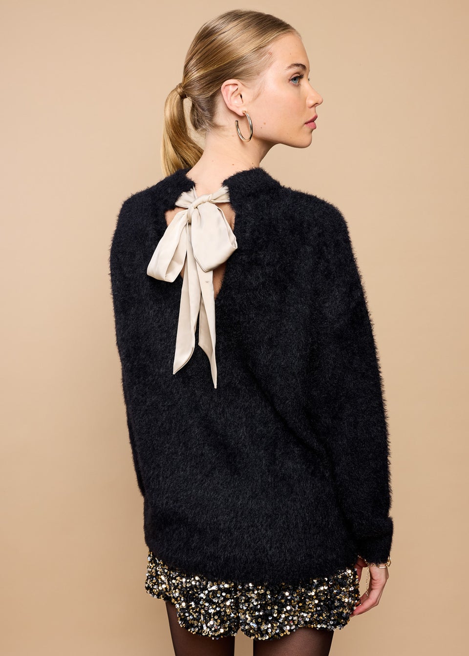 Little Mistress Black Soft Jumper with Bow Detail by Vicky Pattison