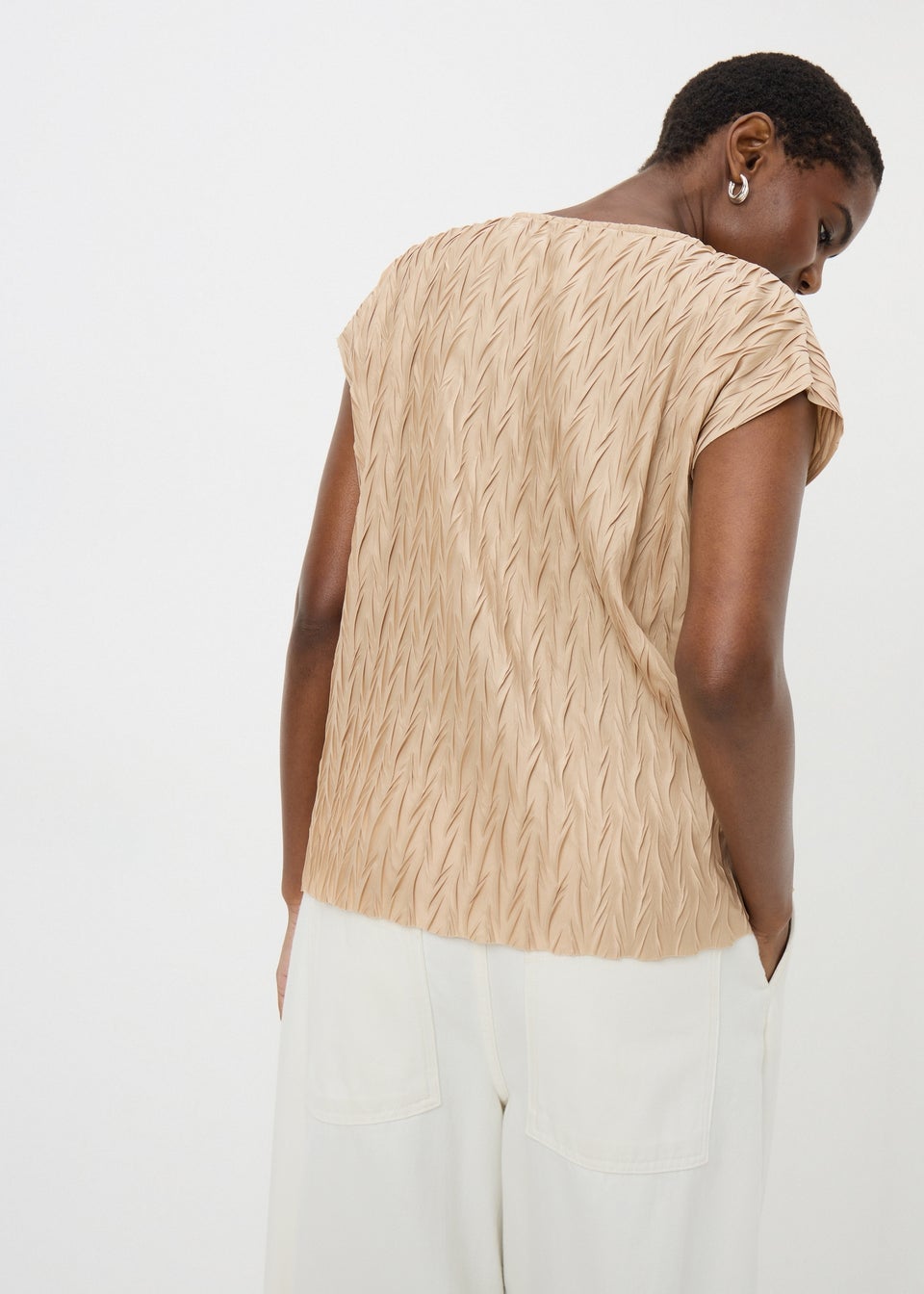 Champagne Plisse Top