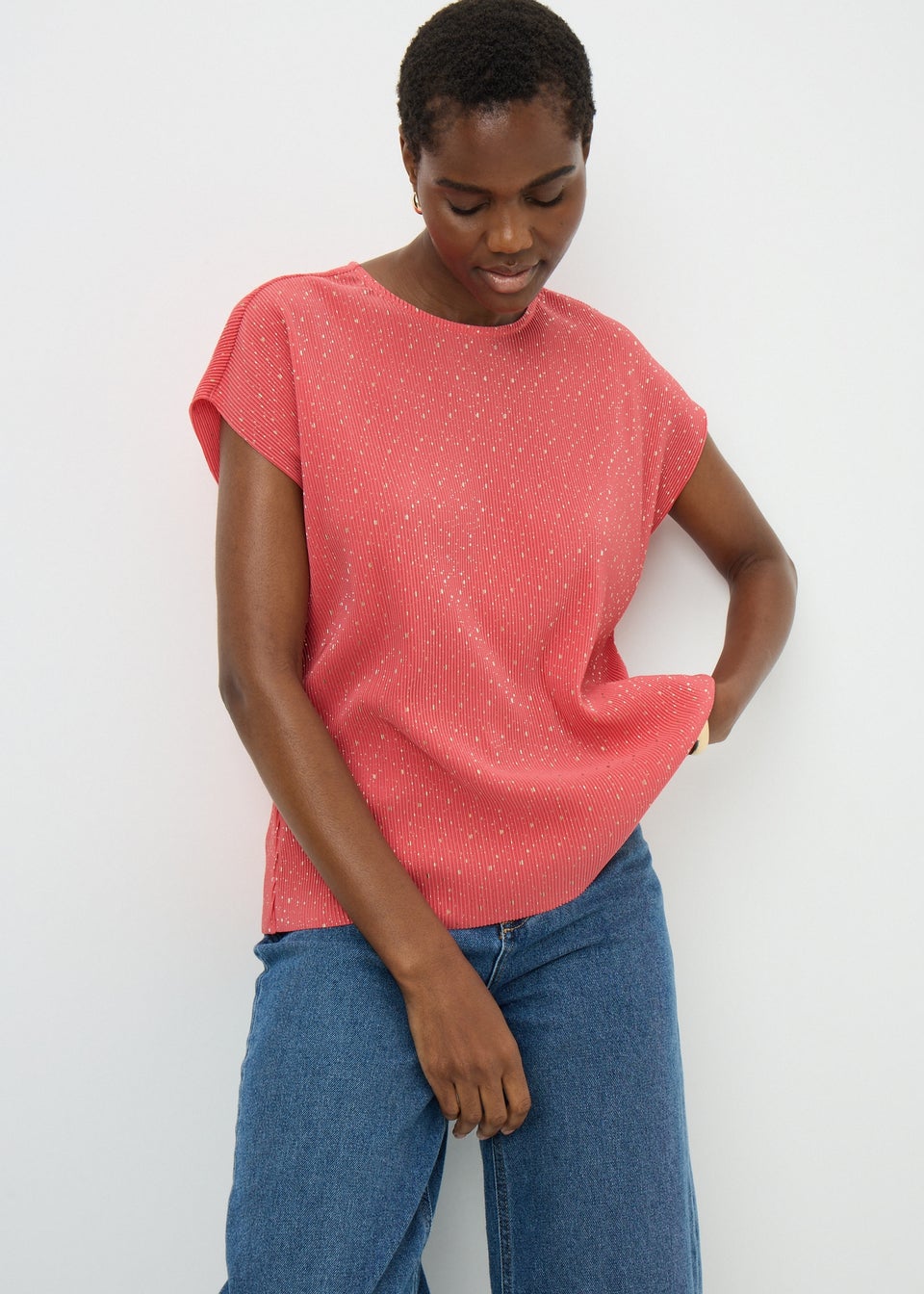 Coral Foil Spot Plissé T-Shirt