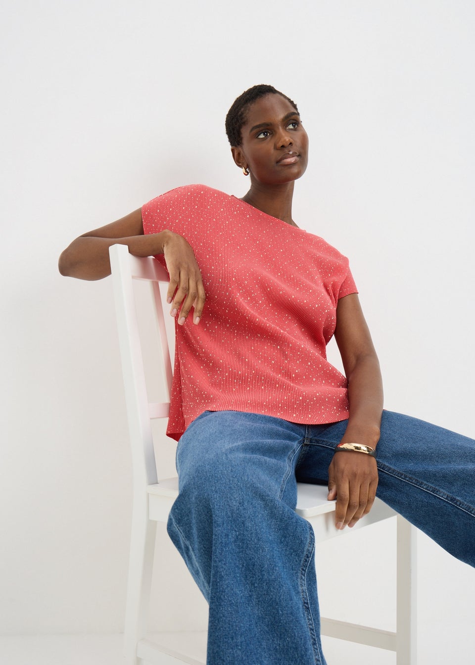 Coral Foil Spot Plissé T-Shirt