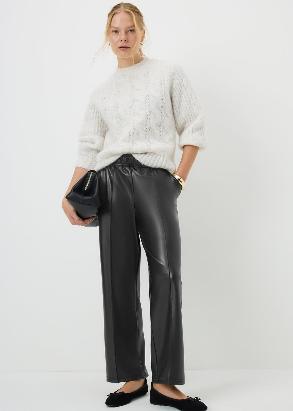 Papaya Pettie Black Faux Leather Wide Leg trousers