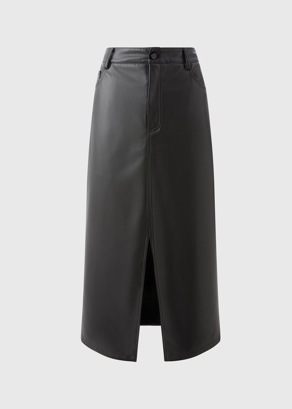 Black Faux Leather Midi Skirt