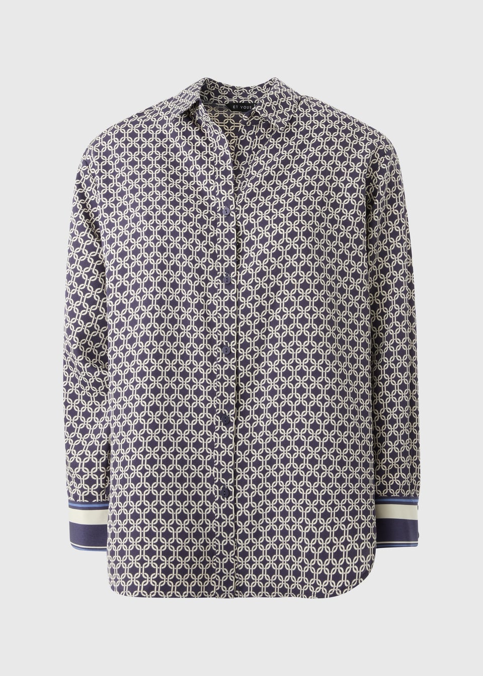Et Vous Navy Chain Print Satin Blouse