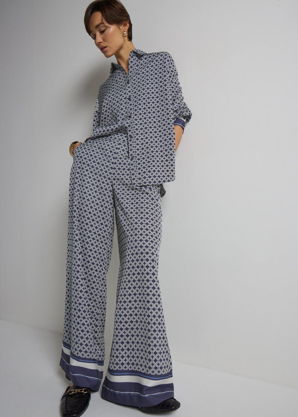 Et Vous Navy Chain Pattern Twill Co Ord Trousers