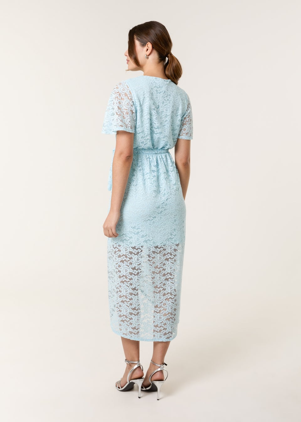 Blue Vanilla Blue Lace Wrap Over Midi Dress