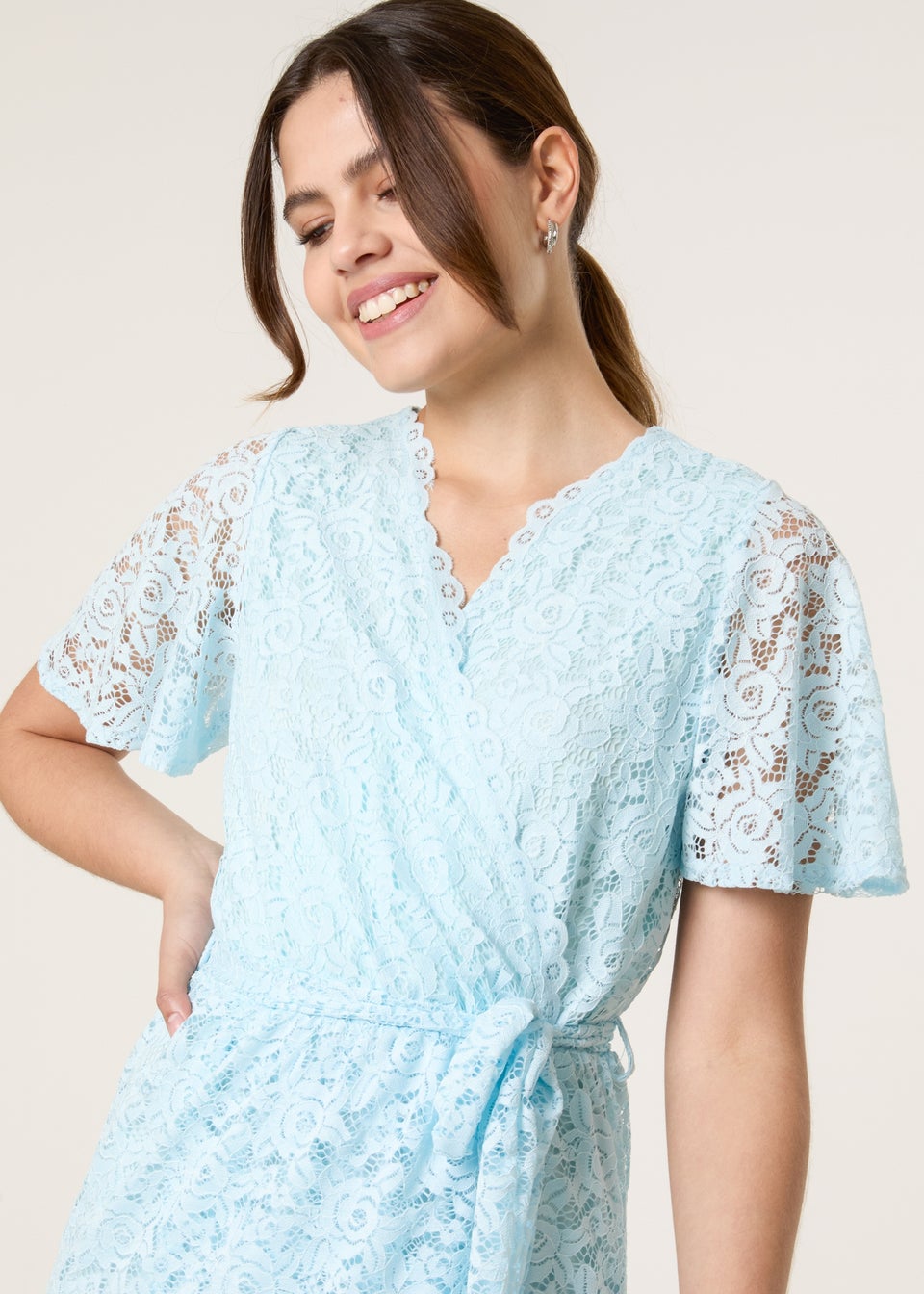 Blue Vanilla Blue Lace Wrap Over Midi Dress