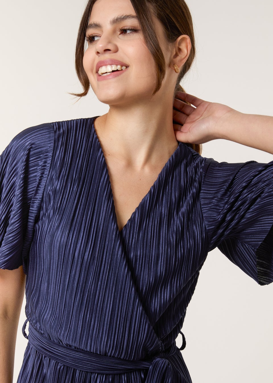 Blue Vanilla Navy Plisse Wrap Over Midi Dress
