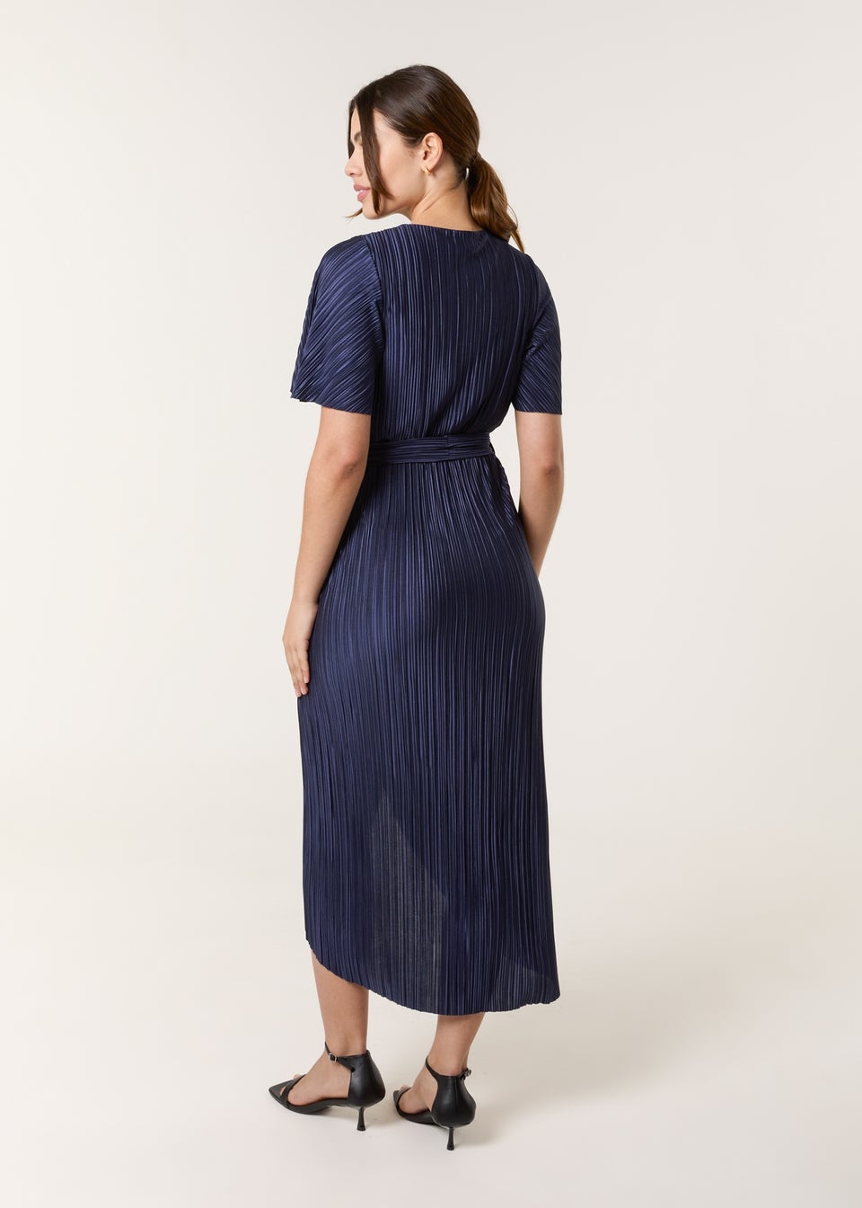 Blue Vanilla Navy Plisse Wrap Over Midi Dress