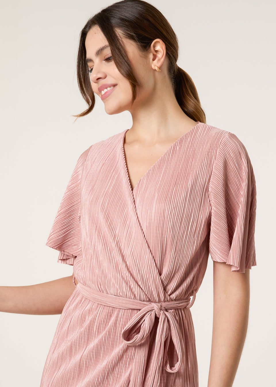Blue Vanilla Pink Plisse Wrap Over Midi Dress