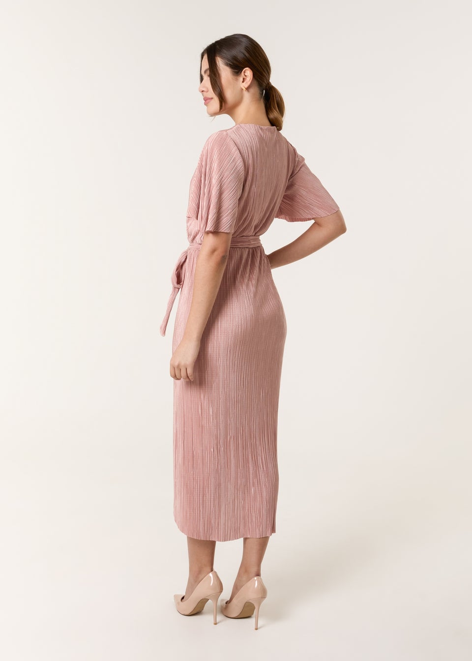Blue Vanilla Pink Plisse Wrap Over Midi Dress