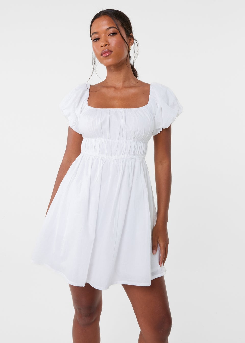 Pink Vanilla Ivory Puff Sleeve Mini Dress with Shorts