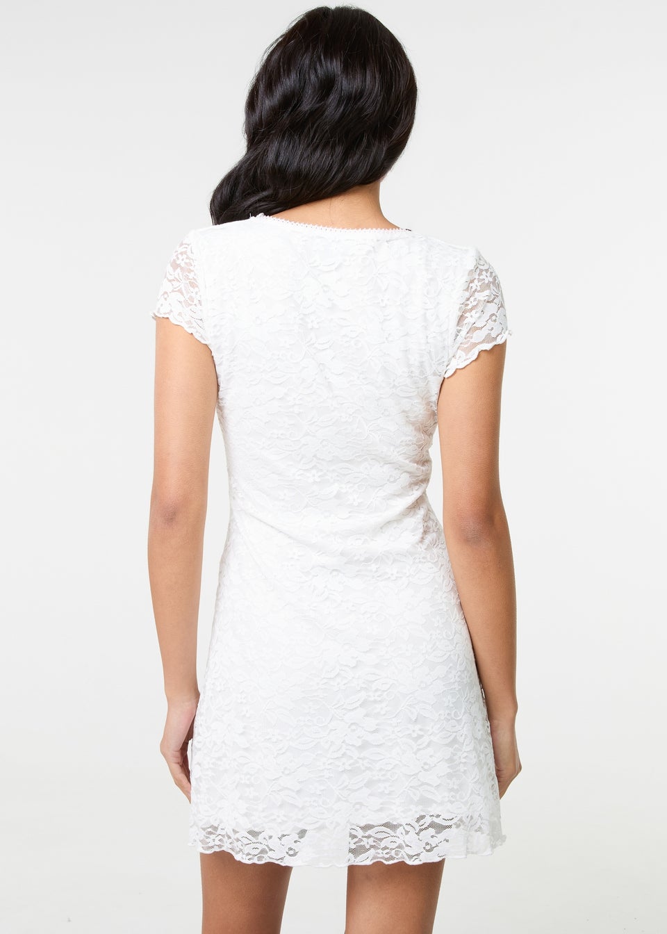 Pink Vanilla Ivory Cap Sleeve Lace Mini Dress