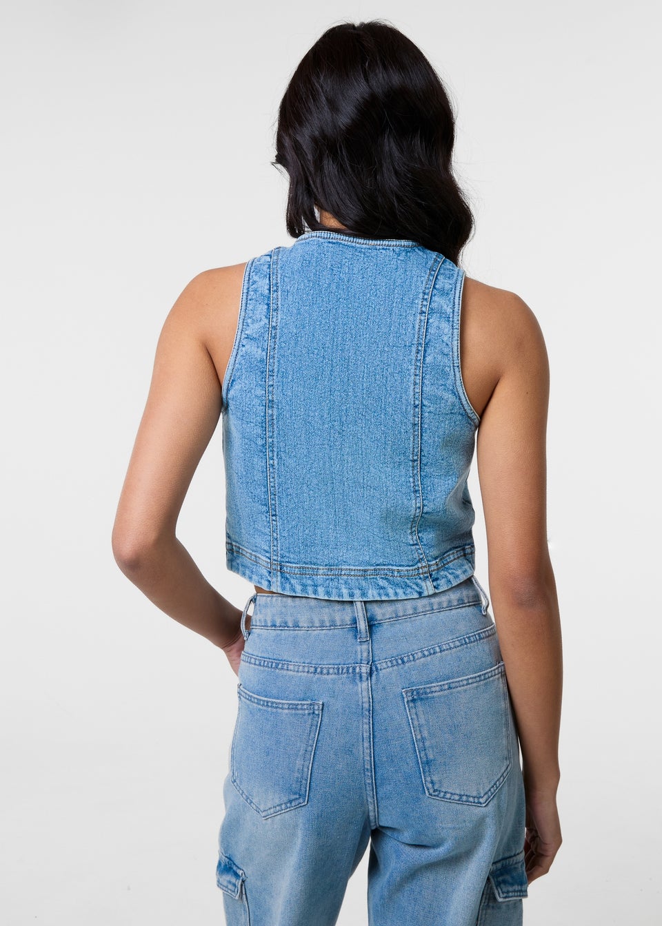 Pink Vanilla Denim Denim Fitted Waistcoat