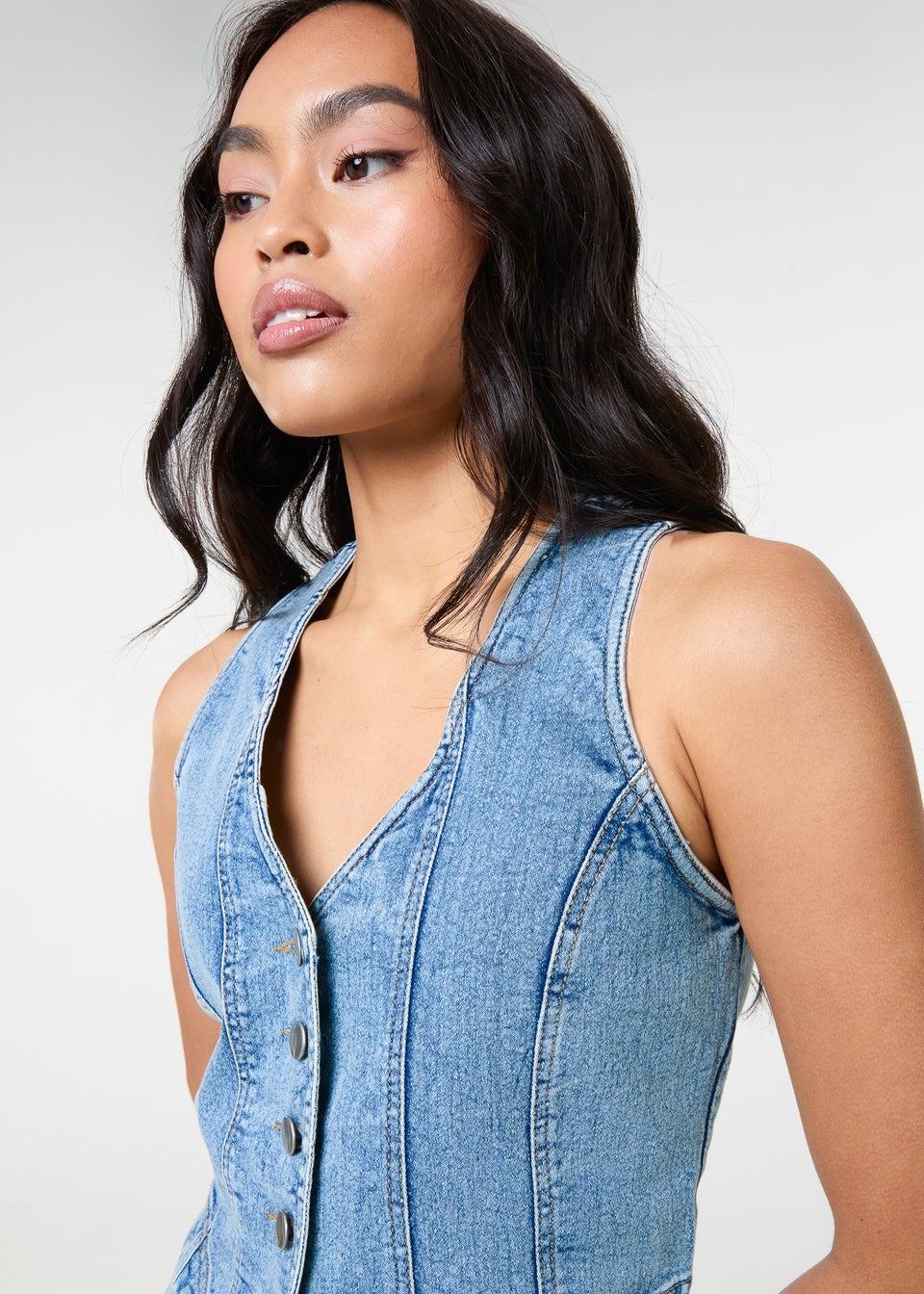 Pink Vanilla Denim Denim Fitted Waistcoat