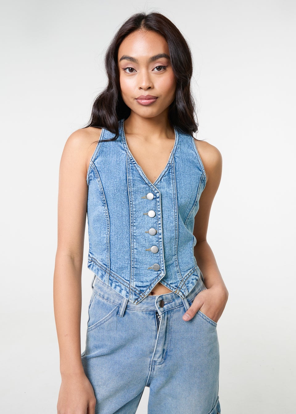 Pink Vanilla Denim Denim Fitted Waistcoat
