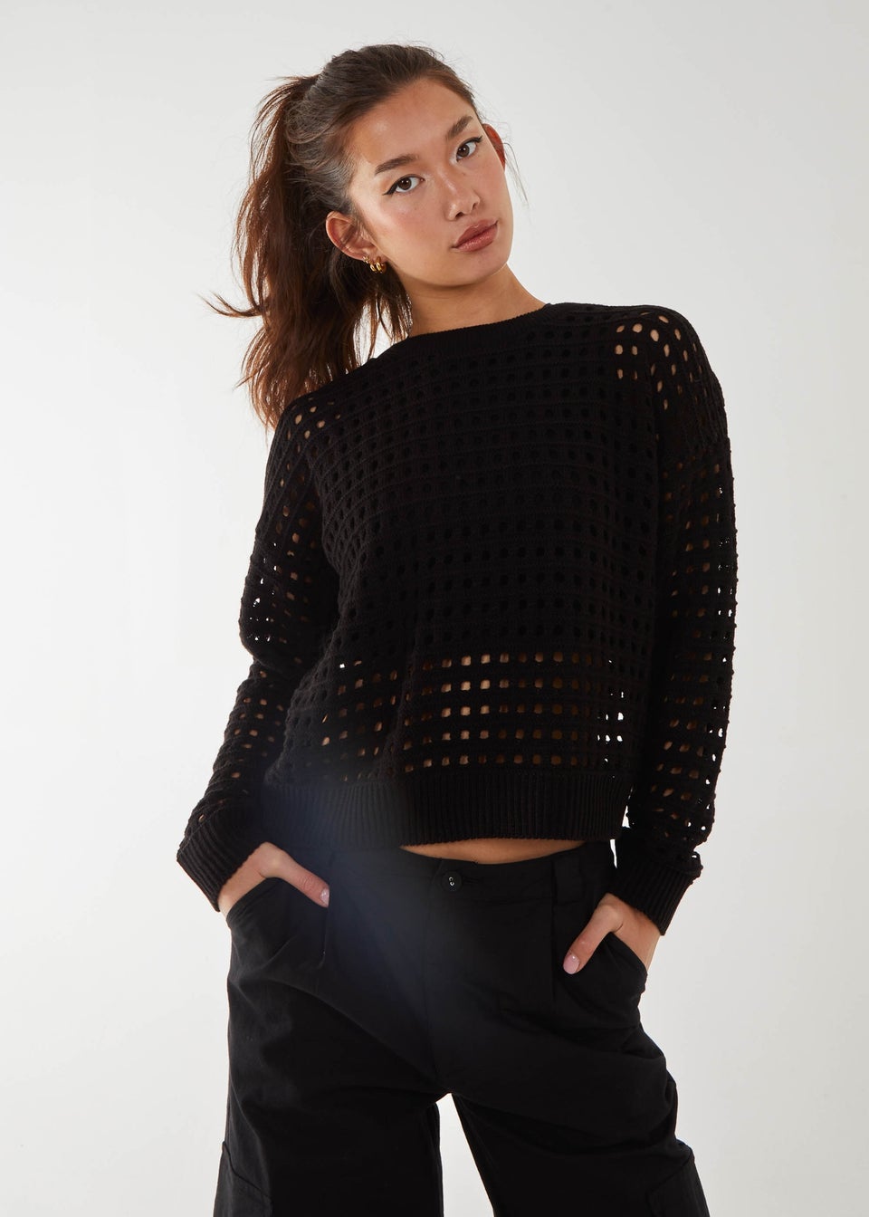 Pink Vanilla Black Crochet Knitted Sweater