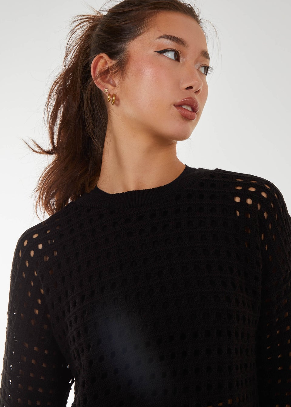 Pink Vanilla Black Crochet Knitted Sweater