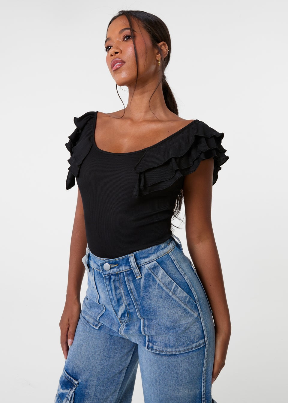 Pink Vanilla Black Ruffle Sleeve Bodysuit