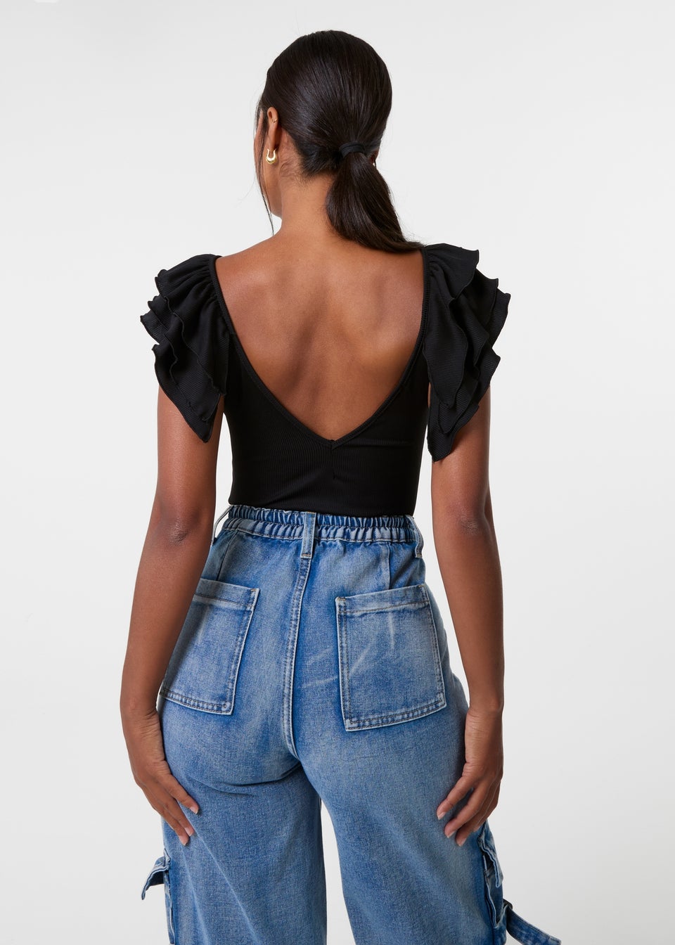 Pink Vanilla Black Ruffle Sleeve Bodysuit