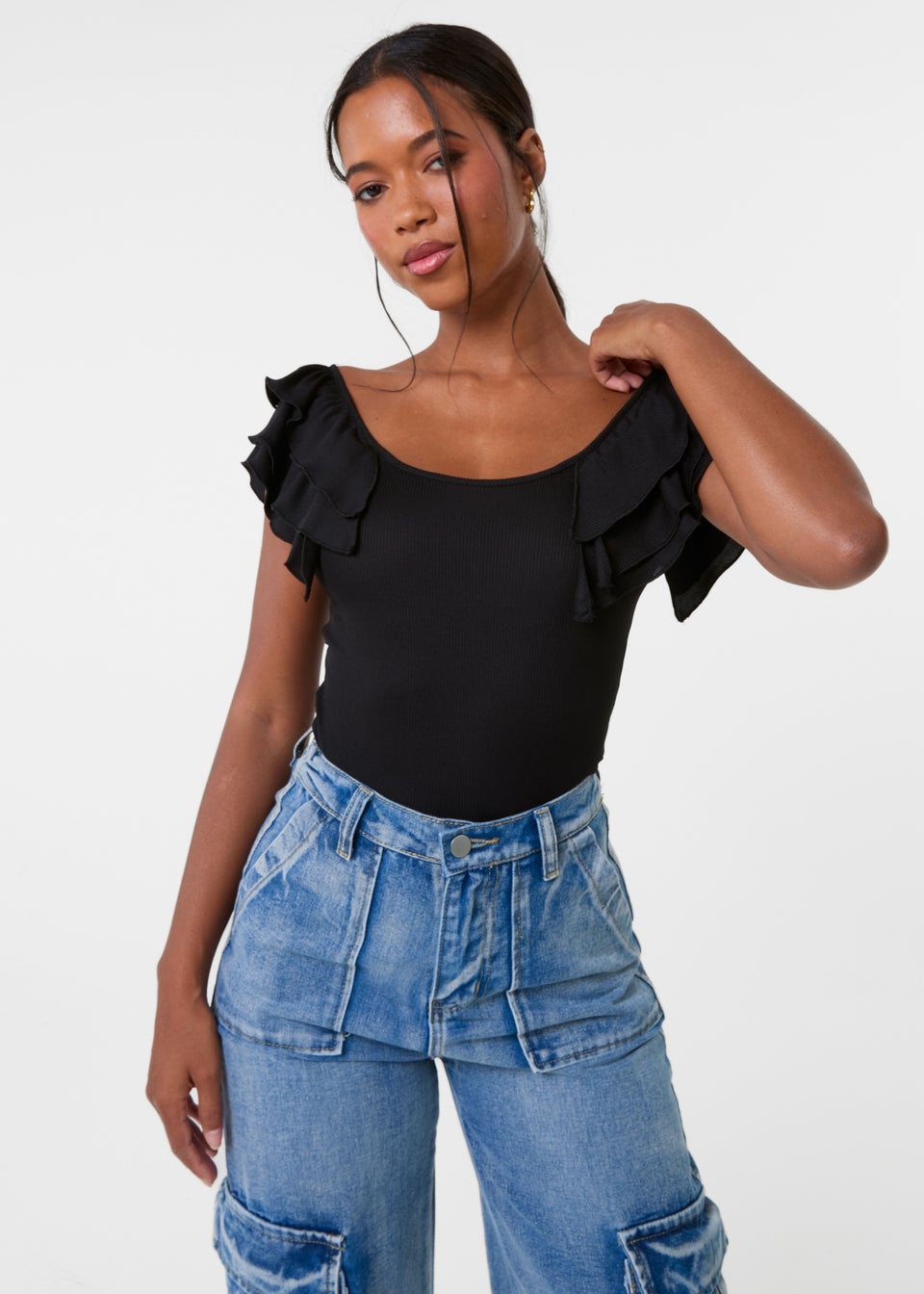Pink Vanilla Black Ruffle Sleeve Bodysuit