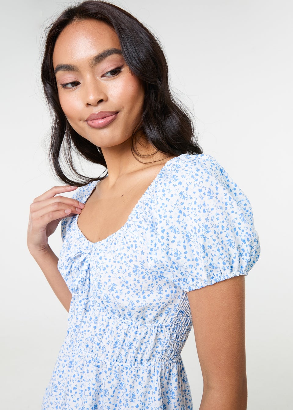 Pink Vanilla Blue Puff Sleeve Printed Mini Dress