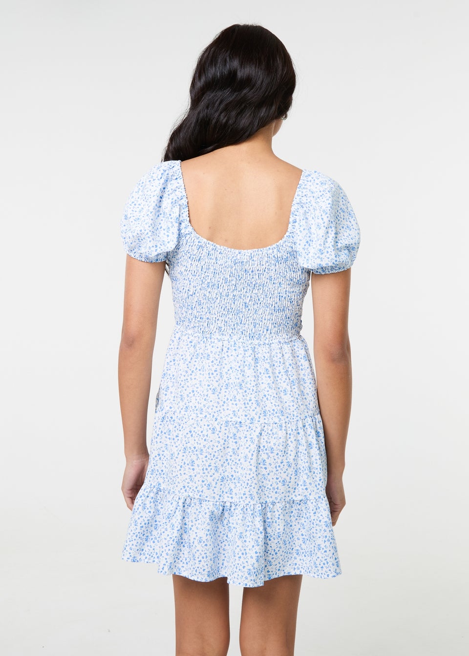 Pink Vanilla Blue Puff Sleeve Printed Mini Dress