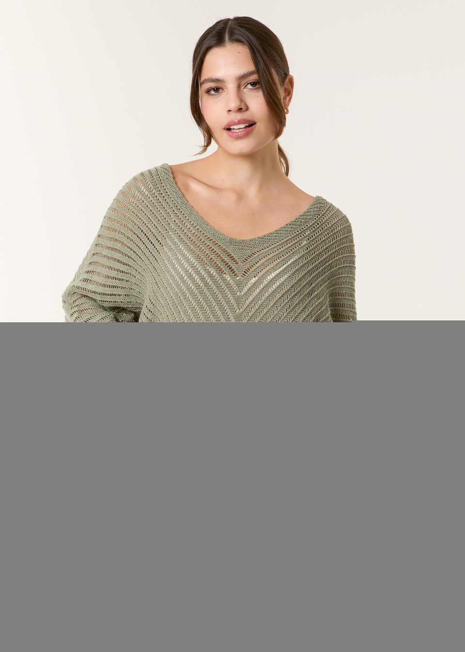 Blue Vanilla Khaki Crochet V Neck Jumper