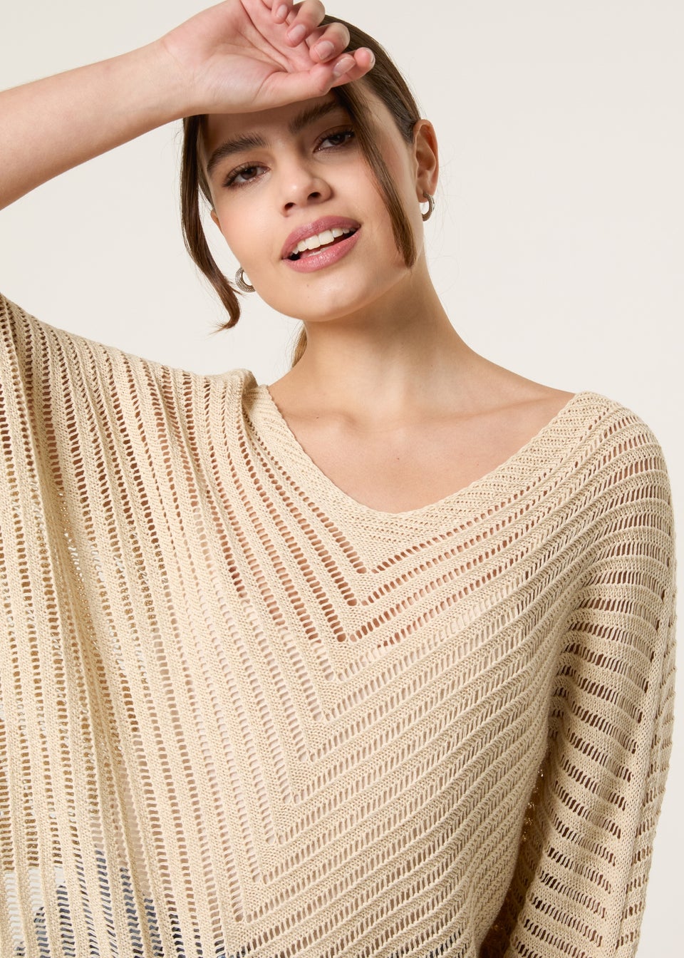 Blue Vanilla Beige Crochet V Neck Jumper