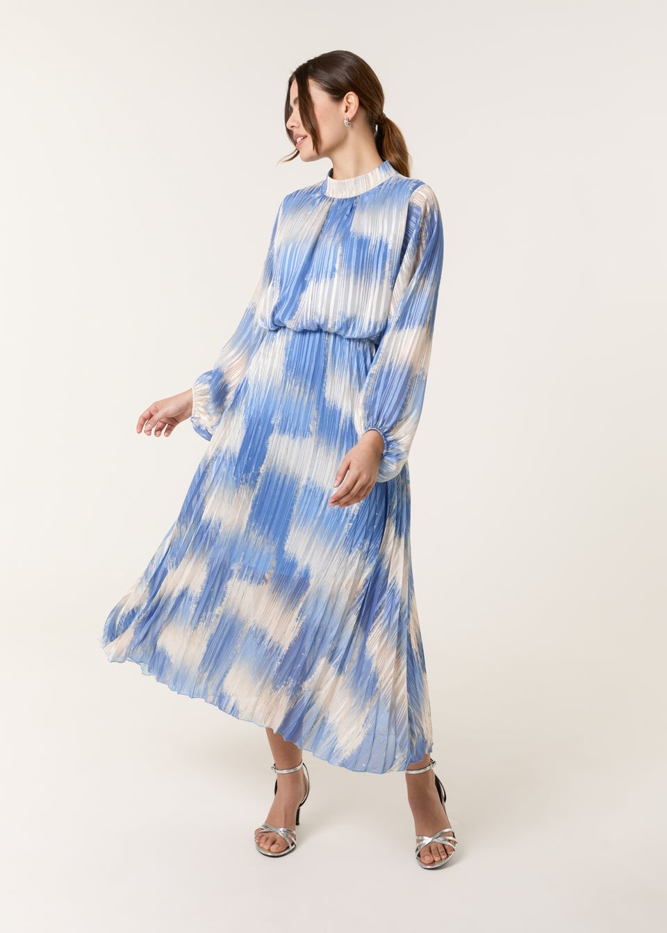 Blue Vanilla Blue High Neck Long Sleeve Printed Dress