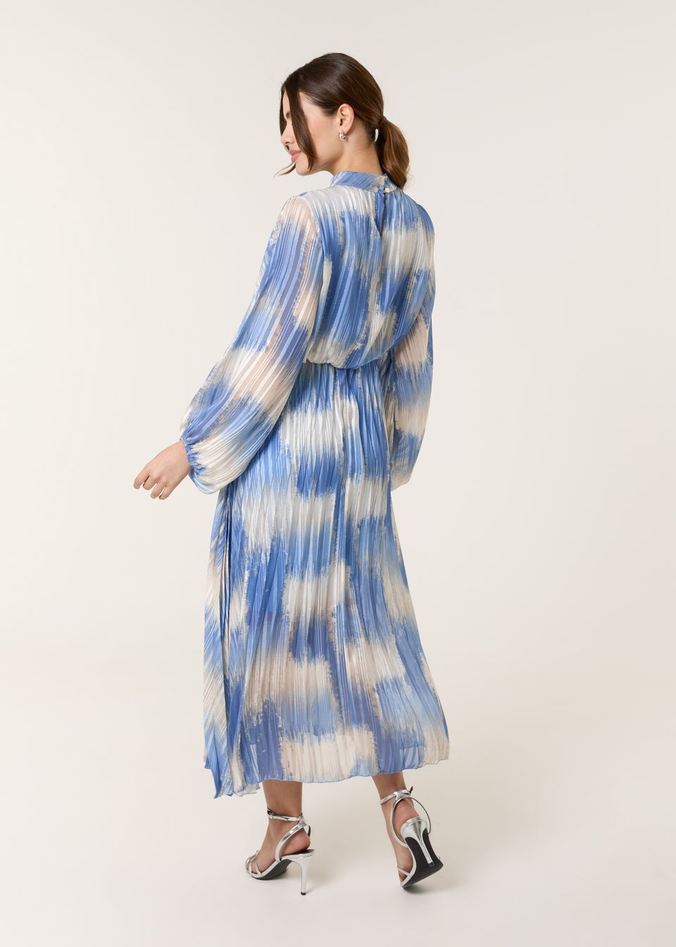 Blue Vanilla Blue High Neck Long Sleeve Printed Dress