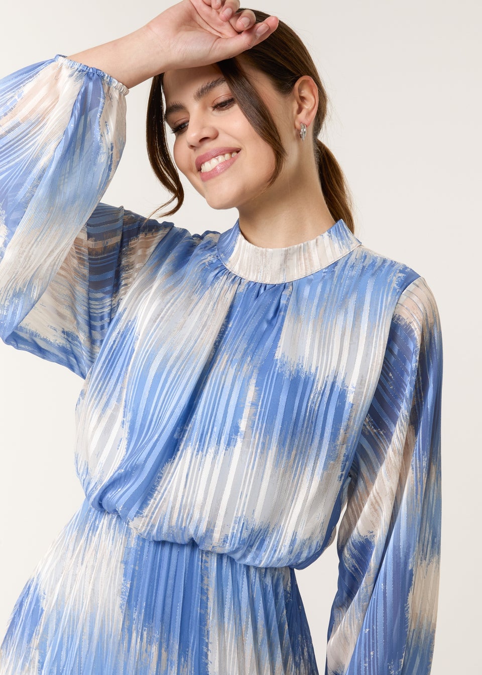 Blue Vanilla Blue High Neck Long Sleeve Printed Dress