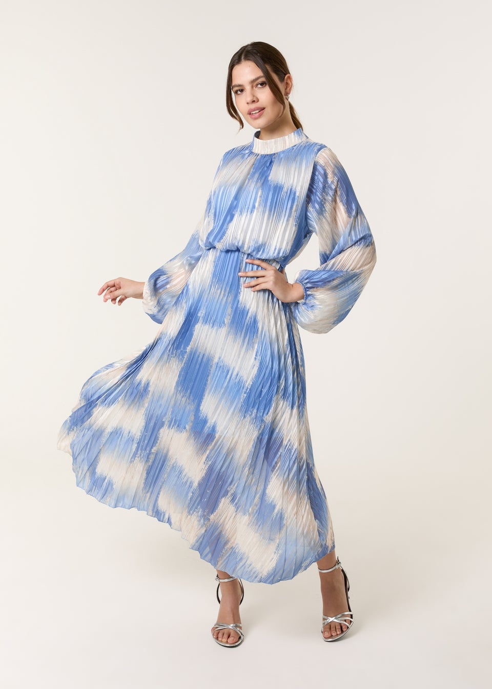 Blue Vanilla Blue High Neck Long Sleeve Printed Dress